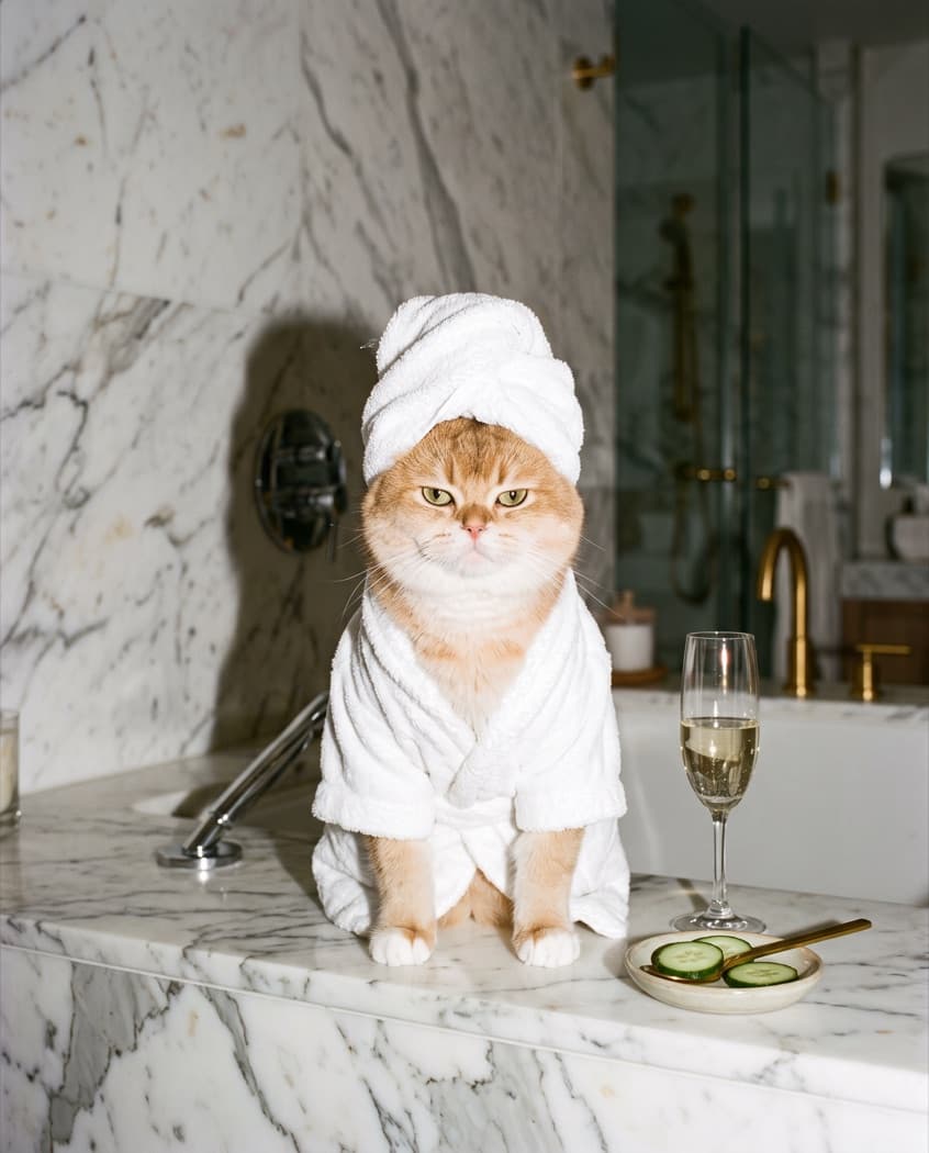 Posh pet trend: a cat in a spa robe